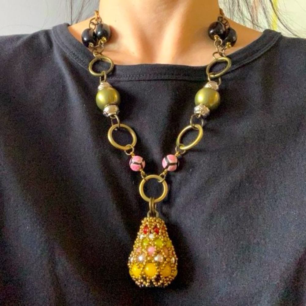 Pam Hiran Pendent Necklace With Semi Precious Stones Vintage Y2K Jewelry